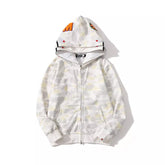 Bathing Ape Hoodie Double Hat Luminous Camouflage Cardigan Zip Hooded Velvet Shark