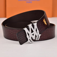 Amiri Belt dark brown crocodile pattern Golden deer logo
