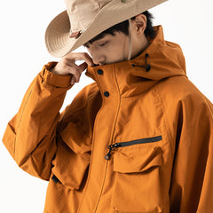 Unisex Jacket Vintage Overalls Jacket Loose Hooded Outdoor Shell Jacket Men's Jacket