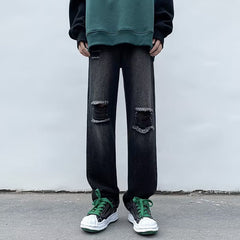 Men Jeans Ripped Jeans Men's Summer Retro Men's Black Trousers Loose Straight