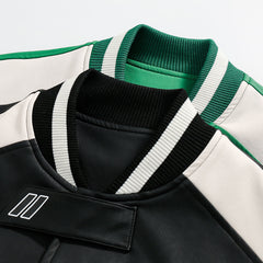 Unisex Jacket Loose Stitching Pu Baseball Jacket Short Motorcycle Jacket