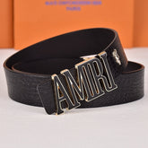 Amiri Belt Black crocodile pattern Golden deer logo