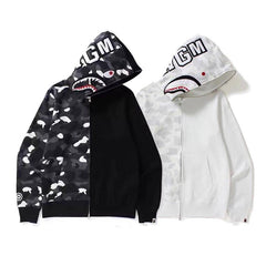 Bathing Ape Hoodie Camouflage Stitching Sweatshirt Luminous Hooded Zipper Fleece Jacket