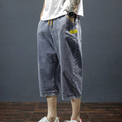Men Jeans Summer Baggy Straight Trousers Casual Denim Shorts