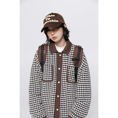 Unisex Jacket Autumn Winter Retro Houndstooth Jacket Loose Lapels Coat