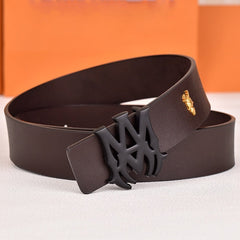 Amiri Belt dark brown Plain texture Golden deer logo