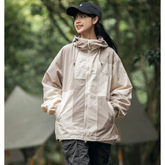 Unisex Jacket Shell Jacket Retro Patchwork Loose Hooded Coat Men's and Women's Jacket