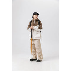 Unisex Jacket Vintage Color Contrast Patchwork Hooded Jacket Shell Jacket Baggy Coat