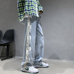 Men Jeans Breasted Jeans Straight Loose Hip Hop Casual Trousers