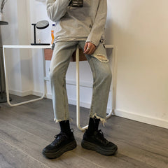 Men Jeans Spring/Summer Ripped Jeans Baggy Straight Trousers