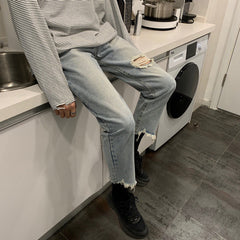 Men Jeans Spring/Summer Ripped Jeans Baggy Straight Trousers