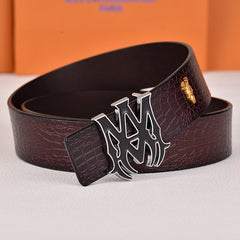Amiri Belt dark brown crocodile pattern Golden deer logo