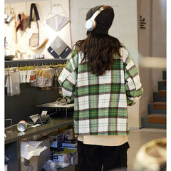 Unisex Jacket Polo Collar Jacket Men and Women Loose Woolen Plaid Coat