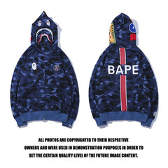 Bathing Ape Hoodie Autumn Hip Hop Shark Blue Cardigan Zipper Hooded Sweater