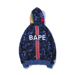 Bathing Ape Hoodie Autumn Hip Hop Shark Blue Cardigan Zipper Hooded Sweater