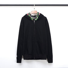 Bathing Ape Hoodie Fall/Winter Double Hood Camouflage Shark Head Zipper Fleece Padded Coat Sweatshirt