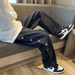 Men Jeans Casual Wide-Leg Pants Loose Breasted Trousers