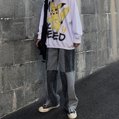 Men Jeans Washed Old Baggy Straight Trousers Tie-Dye Denim Trousers