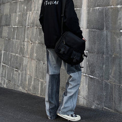 Men Jeans Washed Old Baggy Straight Trousers Tie-Dye Denim Trousers