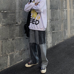Men Jeans Washed Old Baggy Straight Trousers Tie-Dye Denim Trousers