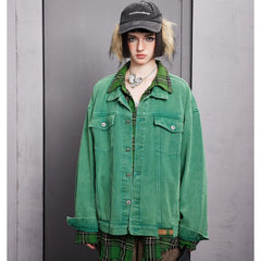 Unisex Jacket Spring and Autumn Denim Jacket Men and Women Couple Loose Casual Polo Collar Jacket