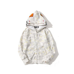 Bathing Ape Hoodie Shark Head Embroidery Luminous Spot Camouflage Double Hood Brushed Hoody Men and Women