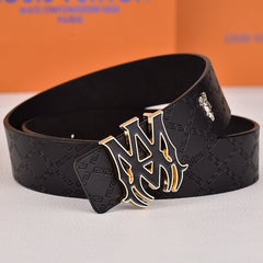 Amiri Belt Black cross pattern Golden deer logo