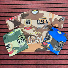 Street T Shirts Washed Old Oversize Hip Hop Skateboard Anime Print Short Sleeve