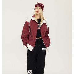Unisex Jacket Retro Patchwork Contrast Color Sports Jacket Men and Women Same Style Loose Lapel Spring and Autumn Coat