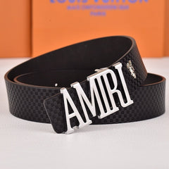 Amiri Belt black Small checkered pattern Golden deer logo