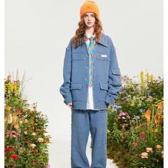 Unisex Jacket Denim Jacket Men and Women Couple Turn-down Collar Coat