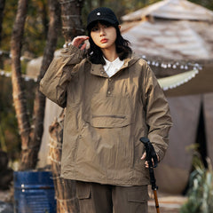 Unisex Jacket Retro Nylon Hooded Jacket Men's and Women's Mechanical Style Jacket Coat