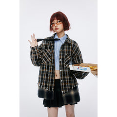 Unisex Jacket Vintage Scottish Plaid Stitching Jacket Men and Women Couple Jacket