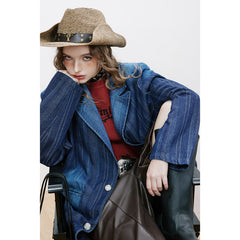 Unisex Jacket Vintage Suit Collar Denim Coat Striped Jacket