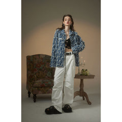 Unisex Jacket Retro Workwear Denim Jacket Loose Spring and Autumn Coat