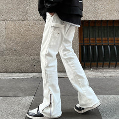 Men Jeans Zipper Slit Casual Pants Loose Straight Bootcut Pants