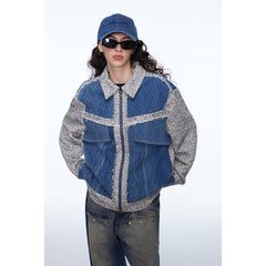Unisex Jacket Retro Patchwork Jacket Loose Spring and Autumn Coat