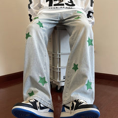 Men Jeans XINGX Embroidered Jeans Men's Loose Hiphop Straight-Leg Pants