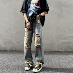 Men Jeans Ripped Jeans Men's Summer Retro Hiphop Wide Leg Pants