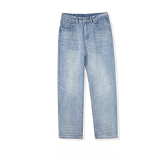 Men Jeans Spring Washed Casual Pants Distressed Straight Wide Leg Pants
