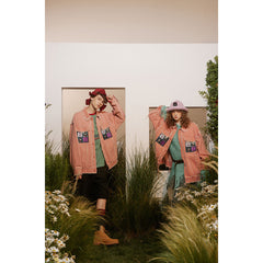 Unisex Jacket Loose Raw Hem Turn-down Collar Coat