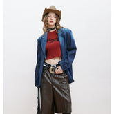 Unisex Jacket Vintage Suit Collar Denim Coat Striped Jacket