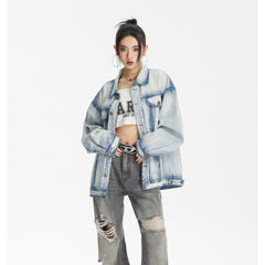 Unisex Jacket Retro Washed Denim Jacket Loose High Street Denim Jacket