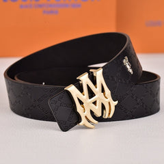 Amiri Belt Black cross pattern Golden deer logo
