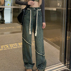 Men Jeans Vintage Jeans Loose High Waist Straight Wide Leg Pants