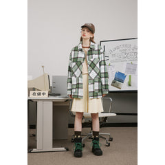 Unisex Jacket Polo Collar Jacket Men's and Women's Loose Plaid Jacket