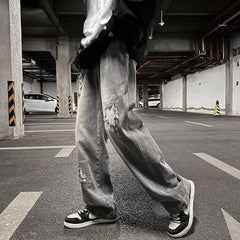 Men Jeans Oldschool Ripped Jeans Men's Summer Loose Straight P Pants