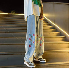 Men Jeans XINGX Embroidered Jeans Men's Loose Straight Oversize Casual Trousers