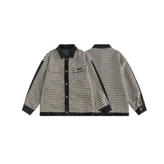 Unisex Jacket Houndstooth Jacket Men and Women Couple Loose Lapels Plaid Jacket