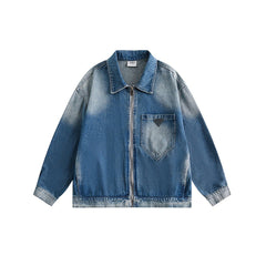 Unisex Jacket Retro Washed Denim Jacket Men's and Women's Turn-down Collar Coat Denim Jacket